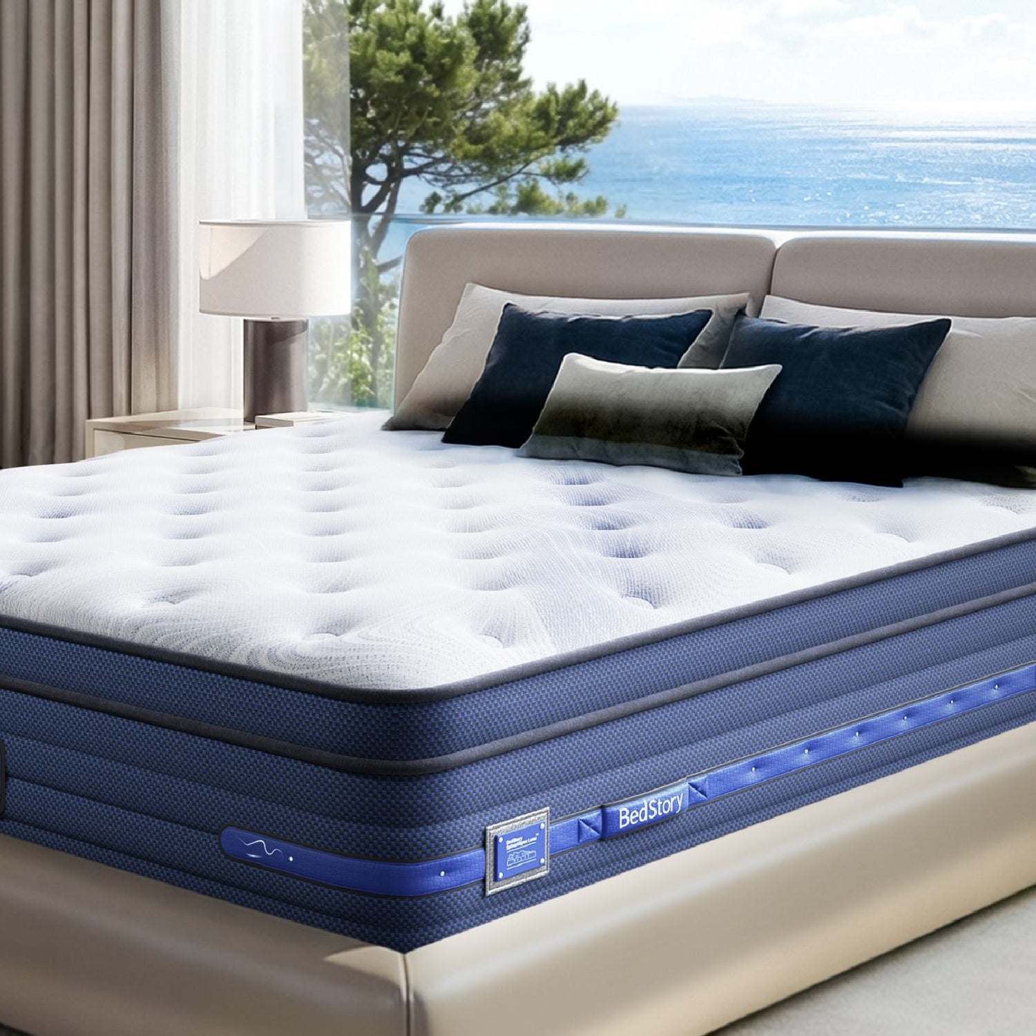 13" BEDSTORY SPINEALIGN™ PRO mattress with light blue leather color