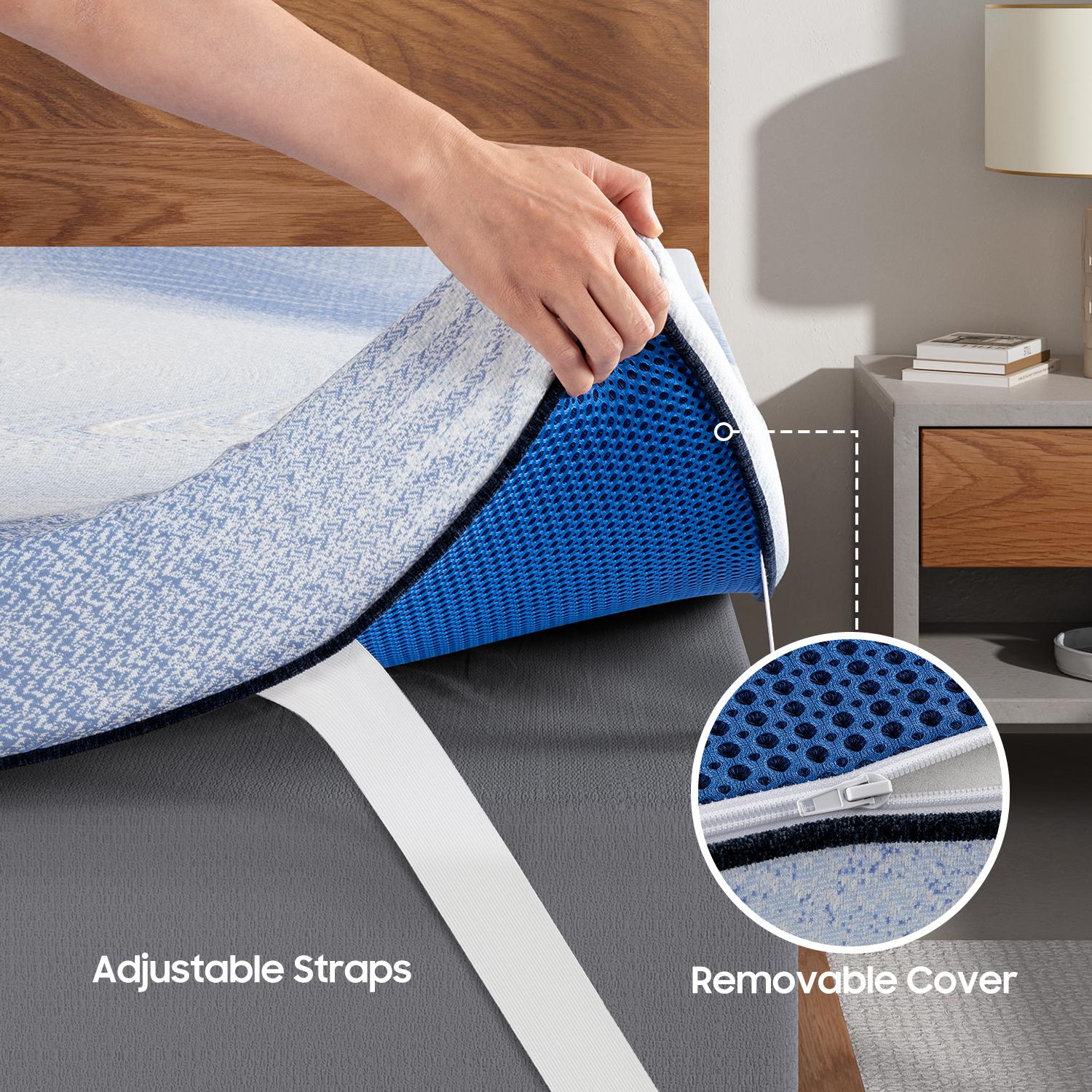 BEDSTORY SPINEALIGN memory foam mattress topper with removable cover and adjustable straps