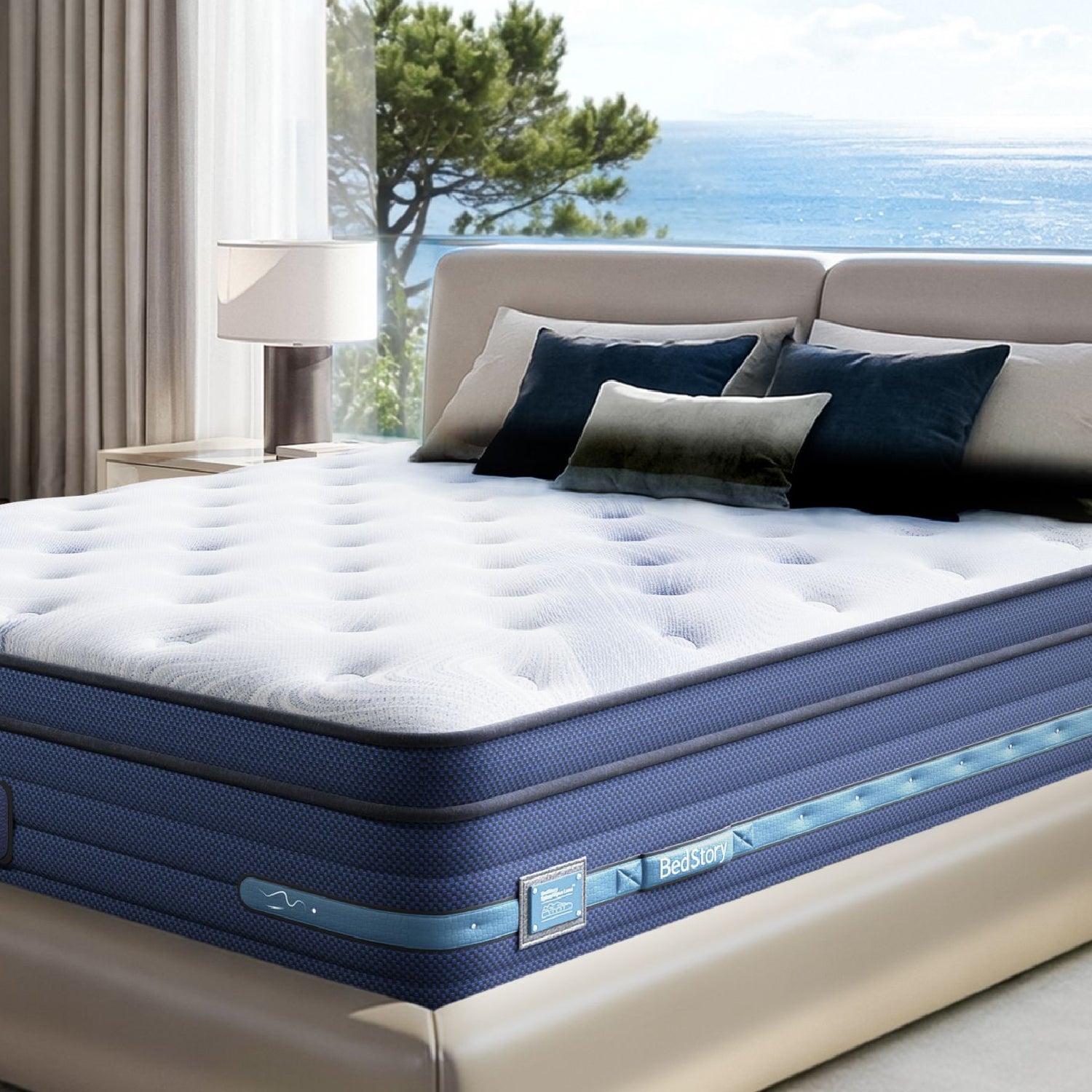 BEDSTORY SPINEALIGN™ Mattress with Sky Blue Leather Color