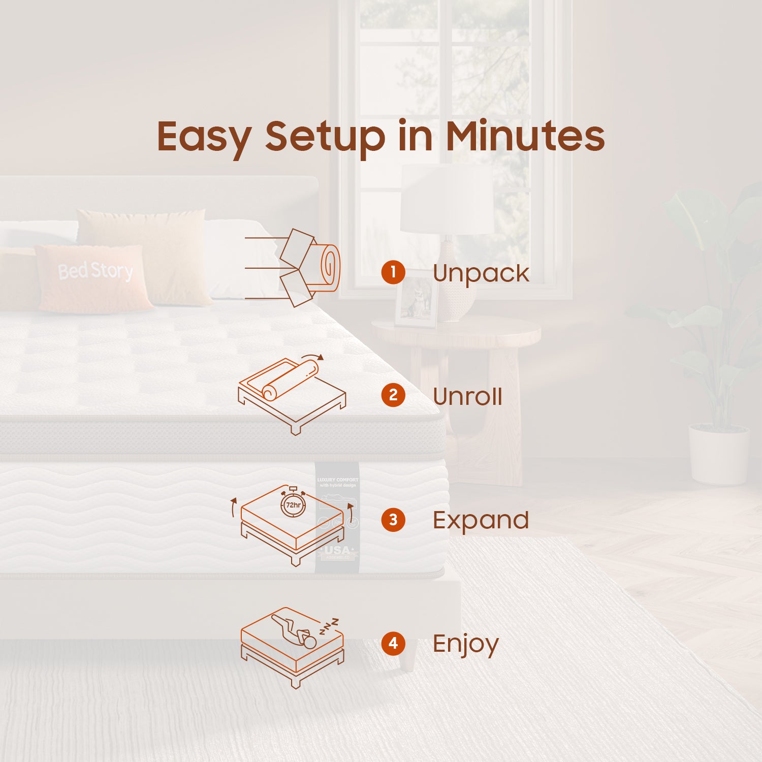 White Brown mattress unboxing: unpack, unroll, expand for 72 hours to full size and enjoy it.