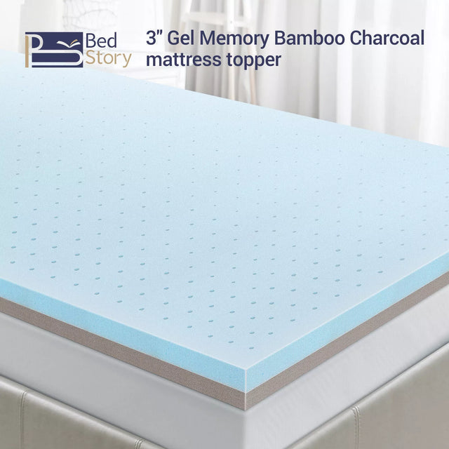 Bedstory 3 Inch Gel Memory Foam Mattress Topper Pads Visco Bamboo Mat Cushion