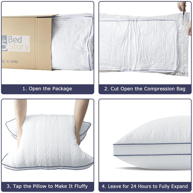BedStory Queen Pillows 2 Pack - Premium Soft Down Alternative Fill Supportive for Back/Side/Stomach Sleepers