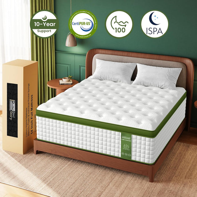 BedStory 12-14 Inch Medium Firm Hybrid Mattress | Gel Memory Foam & Pocket Springs for Optimal Support